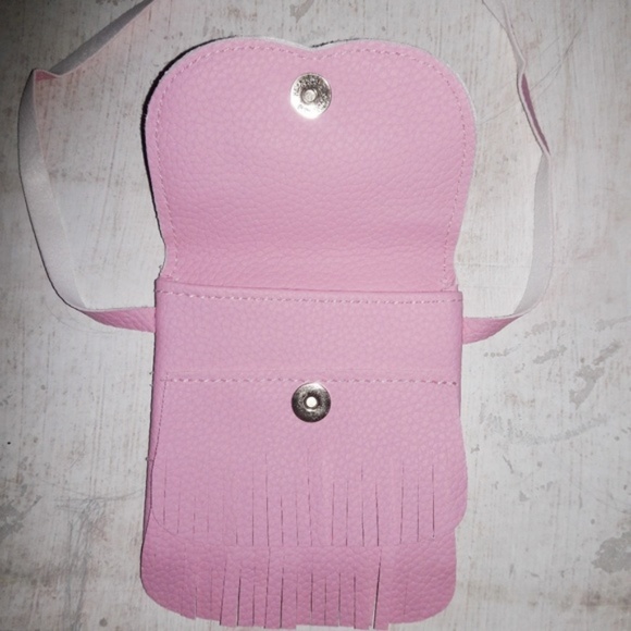 Girly Fringed Pink Cat Vegan Cross Body Purse - Picture 5 of 6
